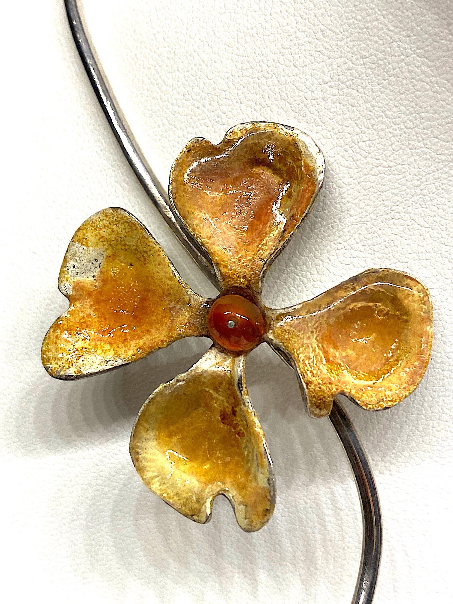 Sterling Silver and Enamel Dog Wood Flower Necklace 3