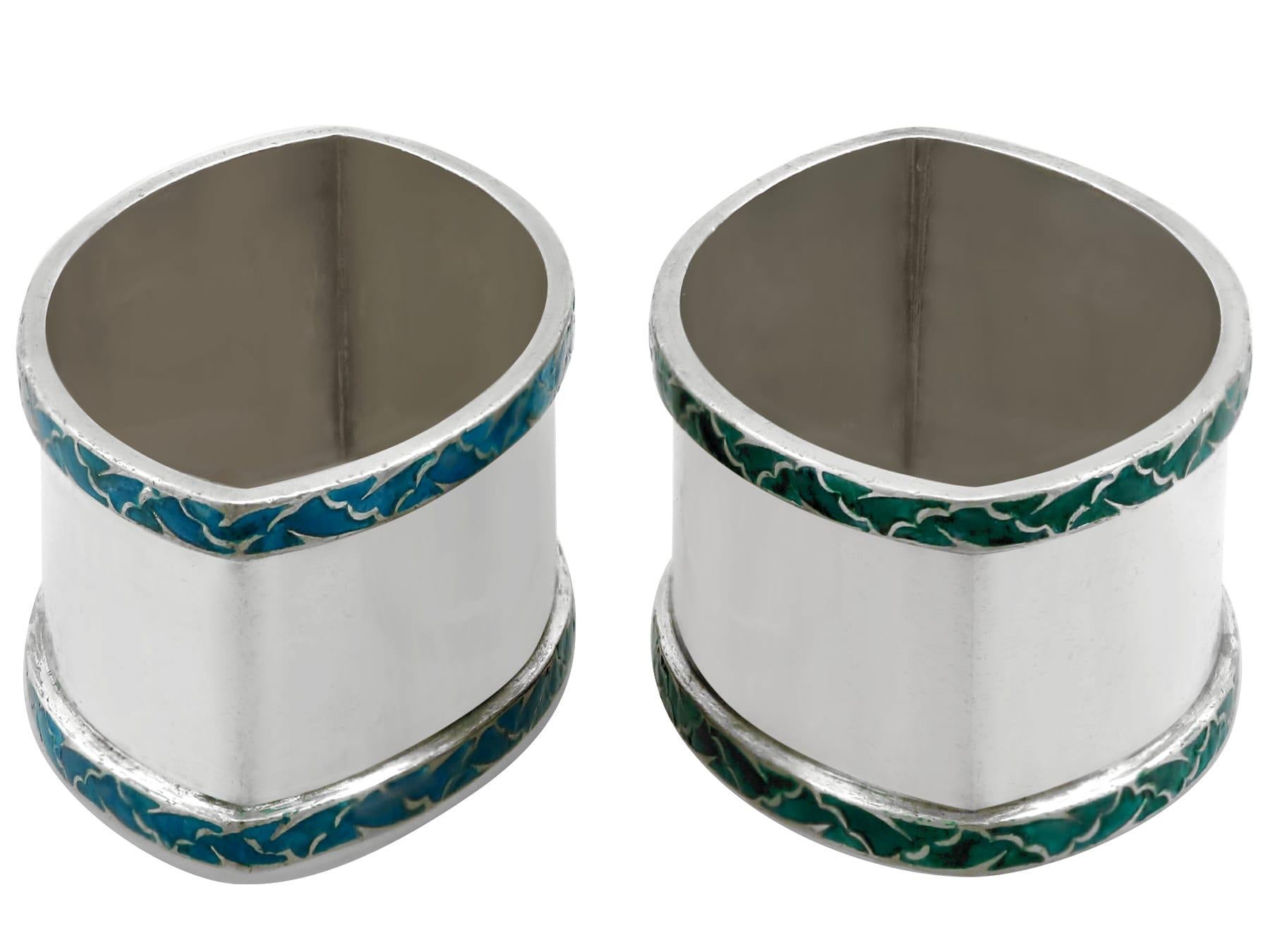 Sterling Silver and Enamel Napkin Rings by Liberty & Co Ltd In Excellent Condition For Sale In Jesmond, Newcastle Upon Tyne