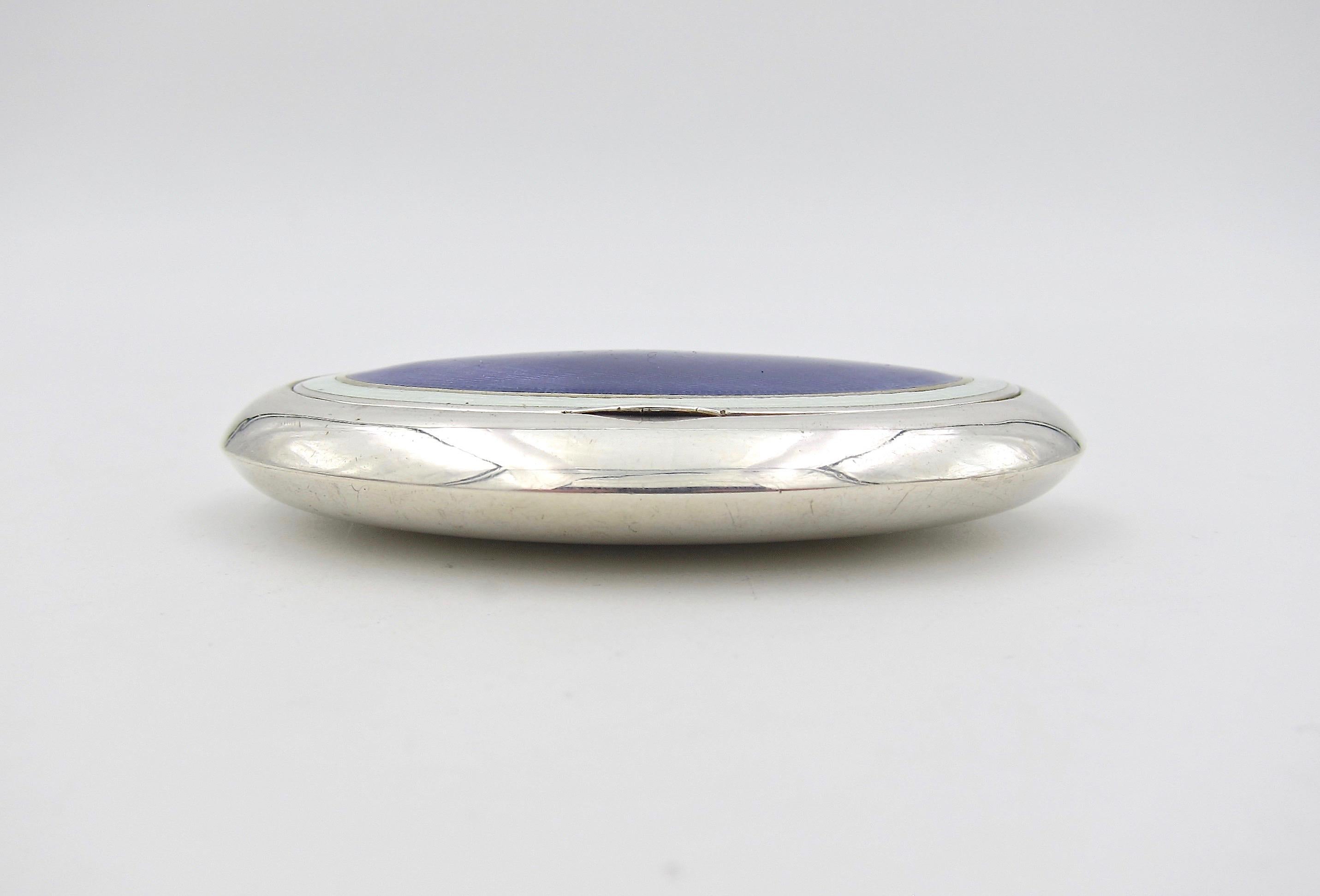 English Sterling Silver and Enamel Oval Box by Charles Edwin Turner, Birmingham, 1910