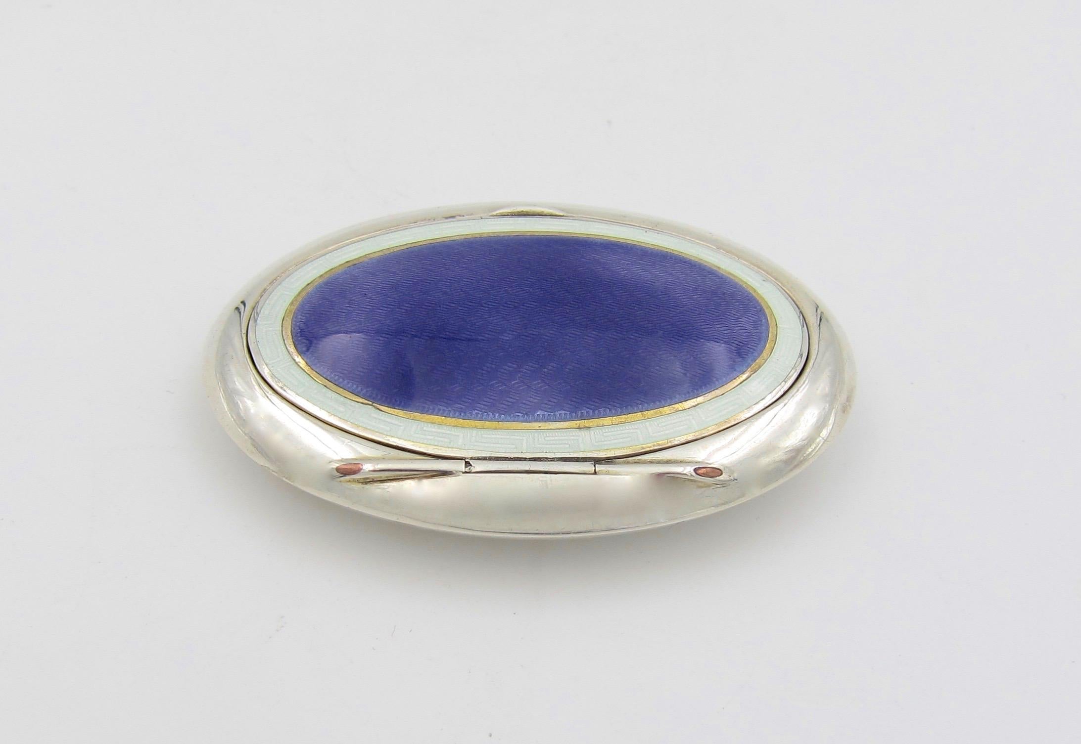 Enameled Sterling Silver and Enamel Oval Box by Charles Edwin Turner, Birmingham, 1910