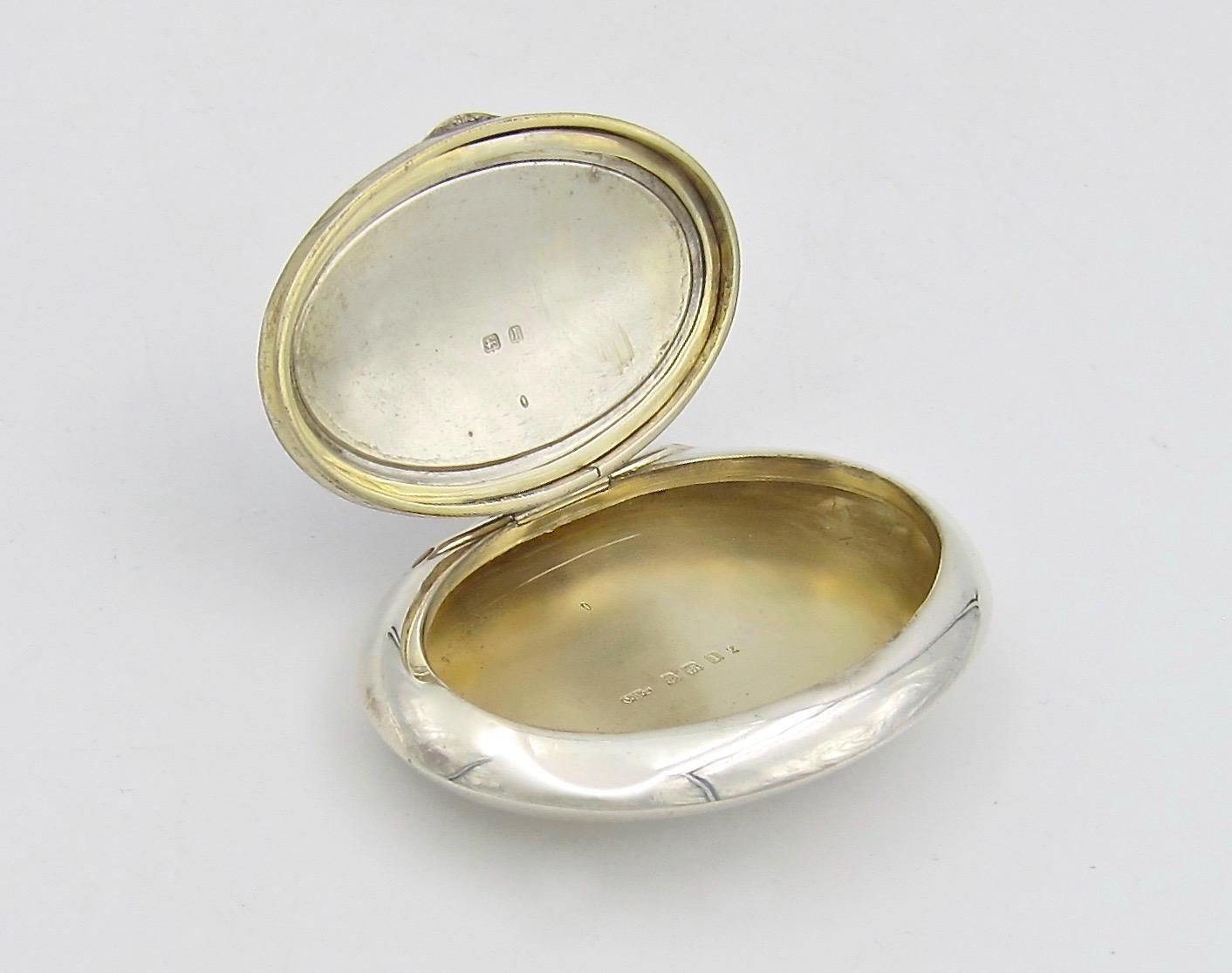 20th Century Sterling Silver and Enamel Oval Box by Charles Edwin Turner, Birmingham, 1910