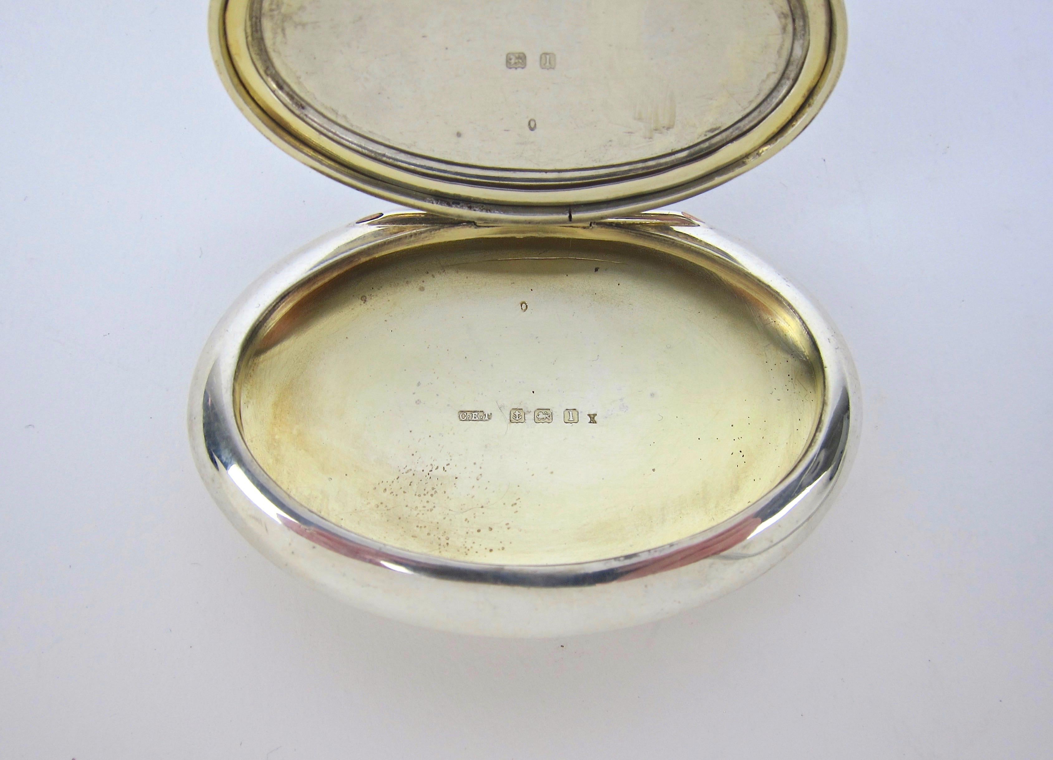 Sterling Silver and Enamel Oval Box by Charles Edwin Turner, Birmingham, 1910 1