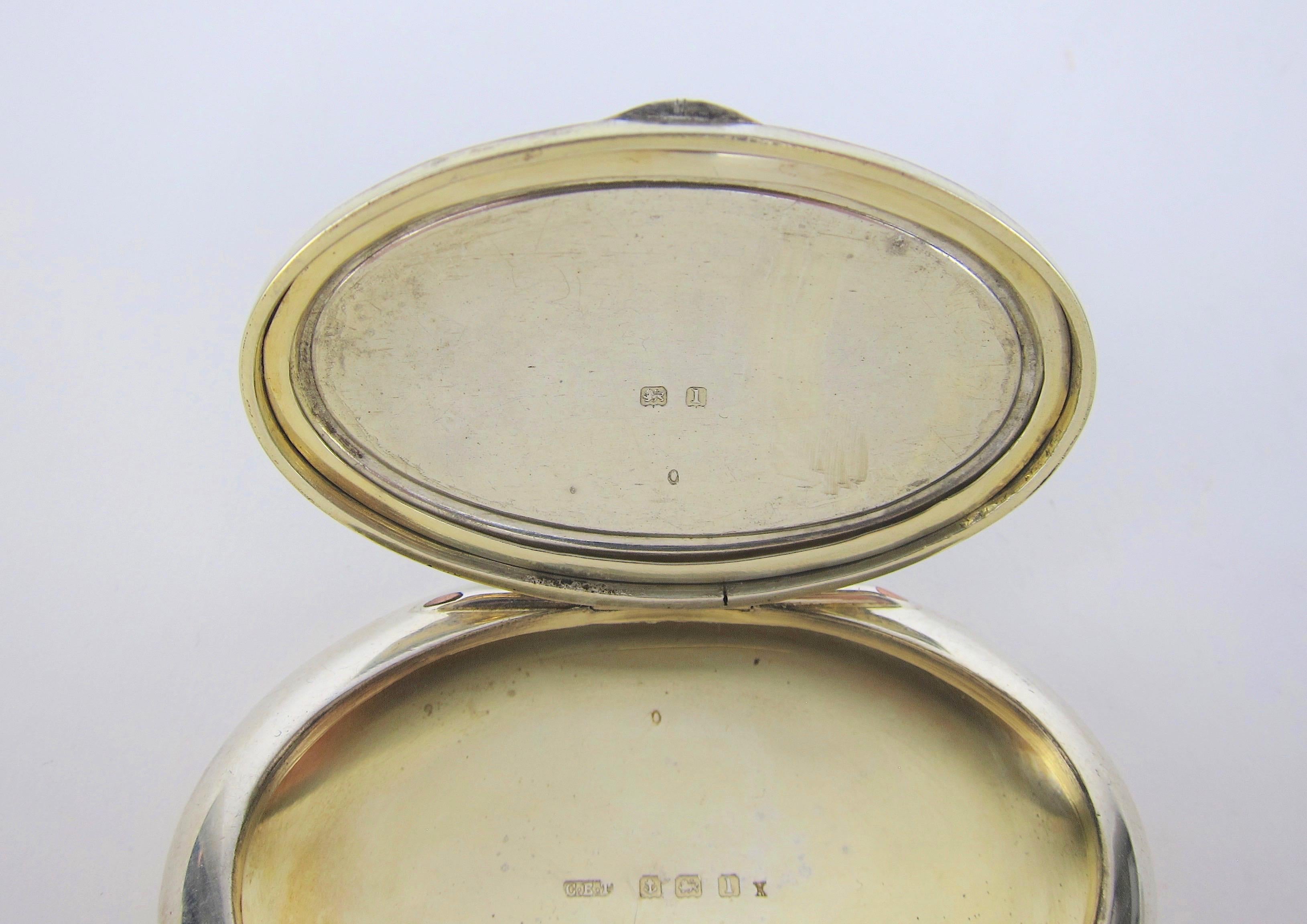 Sterling Silver and Enamel Oval Box by Charles Edwin Turner, Birmingham, 1910 2