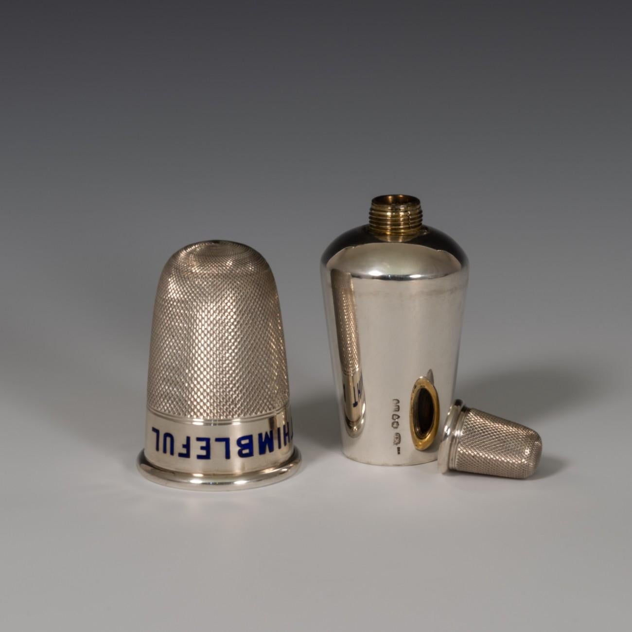Sterling Silver and Enamel Thimble Spirit Flask, Hallmarked 1876 1