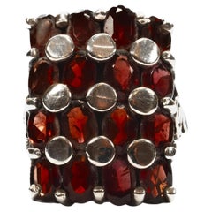 Sterling Silver and Garnet Statement Ring with Silver Circle Detail