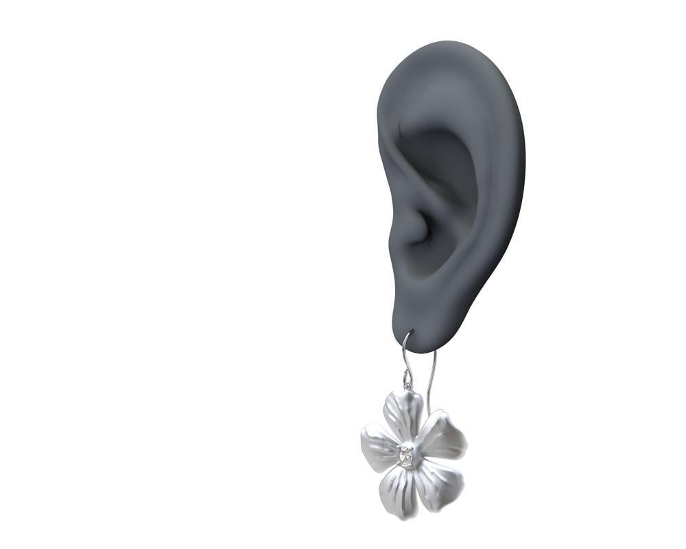 Contemporary Sterling Silver and  Diamond Periwinkle Flower Earrings For Sale