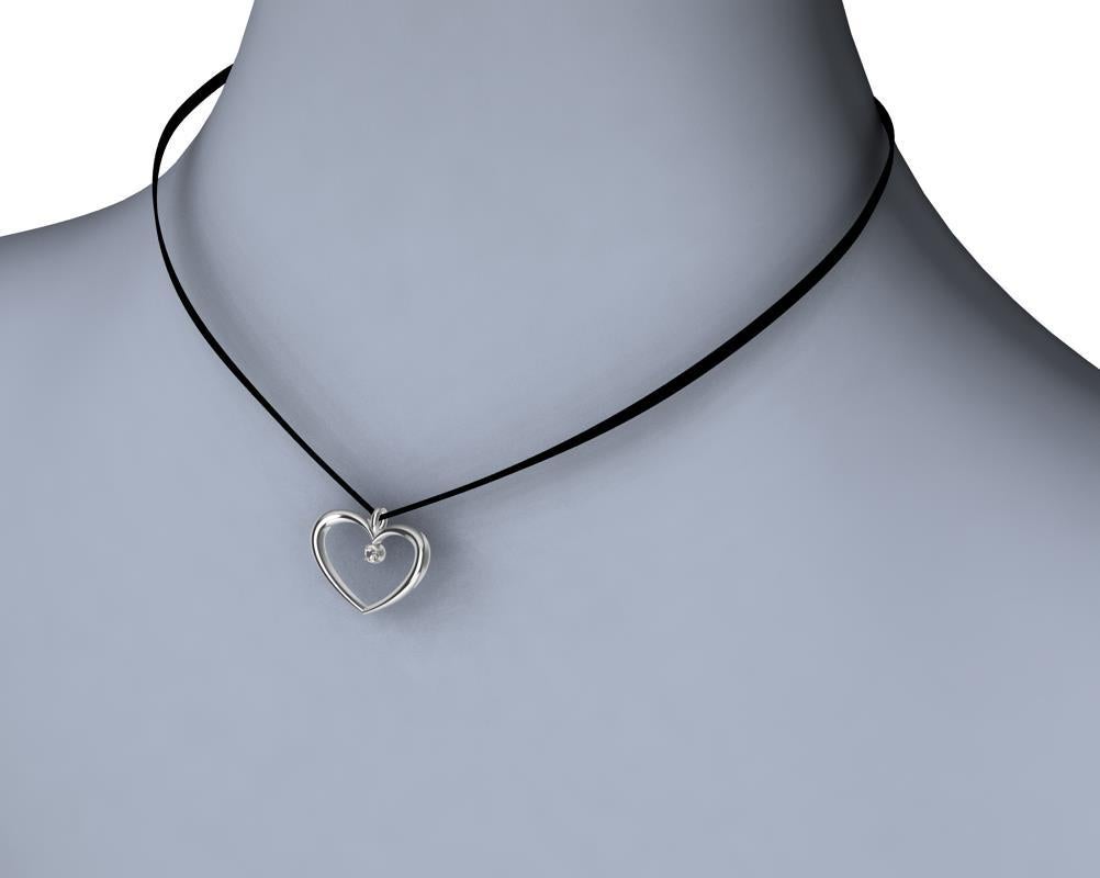 Sterling Silver Tapered Open Heart  necklace with 3 mm  Diamond, 17mm wide x 23 mm high, K.I.S.S. , Keep it simple silly ? sexy? How about, keep her heart open with this pink gold heart. No pun intended. This heart is 14k pink gold high polish