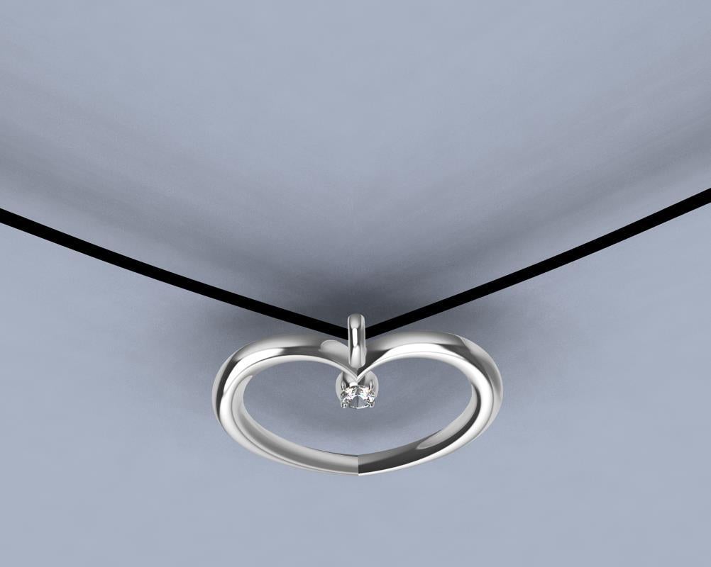 Contemporary Sterling Silver and Diamond Polished Tapered Heart Necklace For Sale
