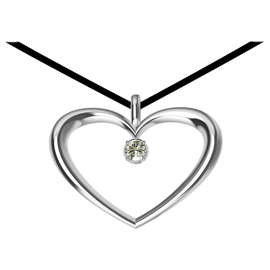 Sterling Silver and Diamond Polished Tapered Heart Necklace
