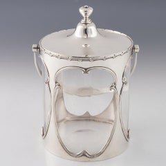 Sterling Silver and Glass Biscuit Barrel Birmingham 1907