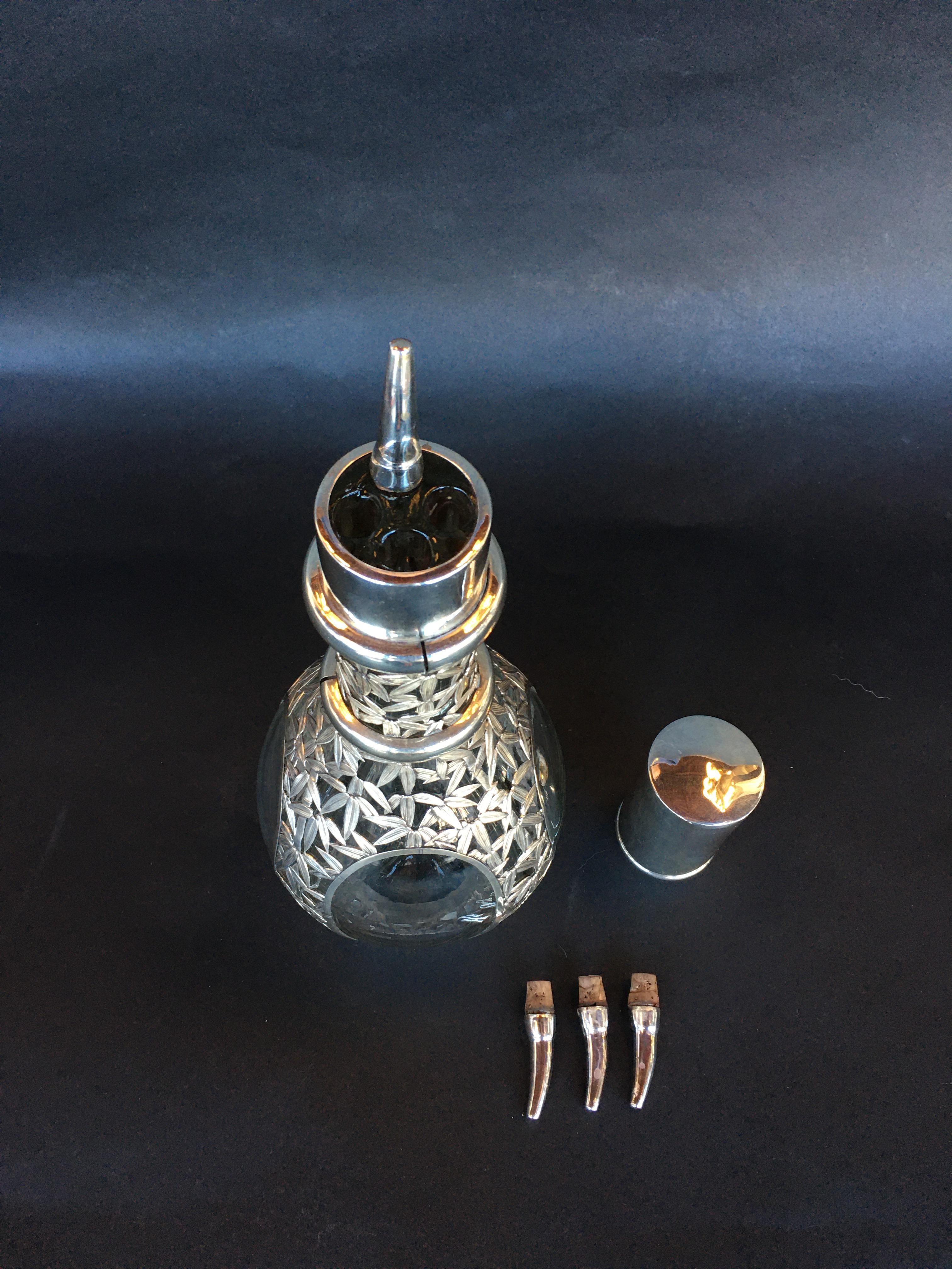 French Sterling Silver and Glass Decanter For Sale