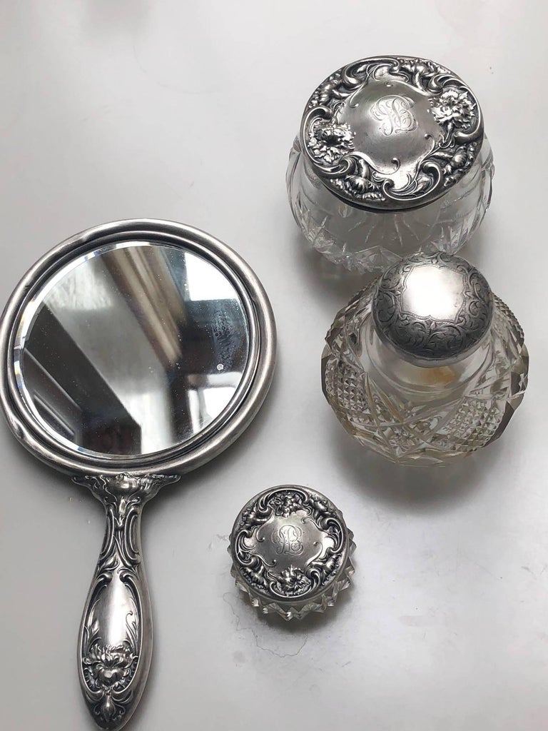 Sterling Silver and Glass Dresser Accessories For Sale at 1stDibs