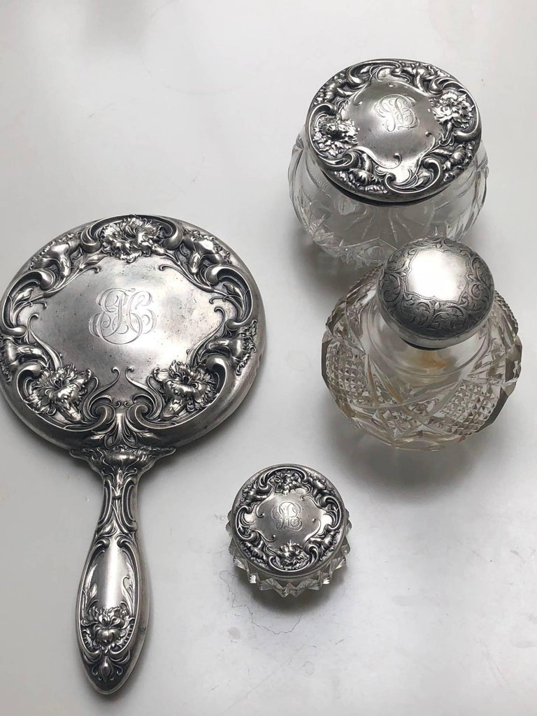 Sterling Silver and Glass Dresser Accessories For Sale at 1stDibs