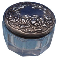 Sterling Silver and Glass Dresser Jar Floral Design on Lid '#6838-2'