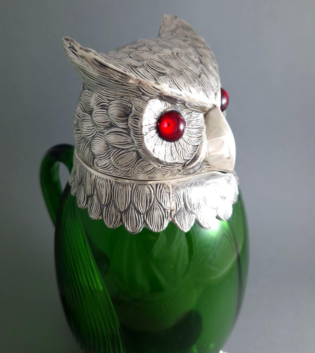 Spagnolo Caraffa Owl Claret in argento 925 e vetro in vendita