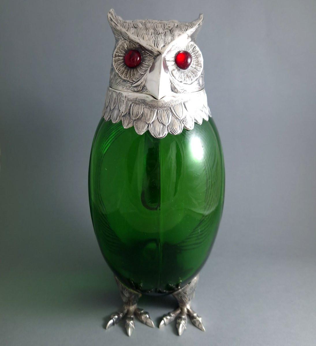 Caraffa Owl Claret in argento 925 e vetro In condizioni ottime in vendita a Saint-Ouen, FR