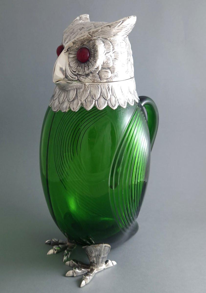 Fine XX secolo Caraffa Owl Claret in argento 925 e vetro in vendita