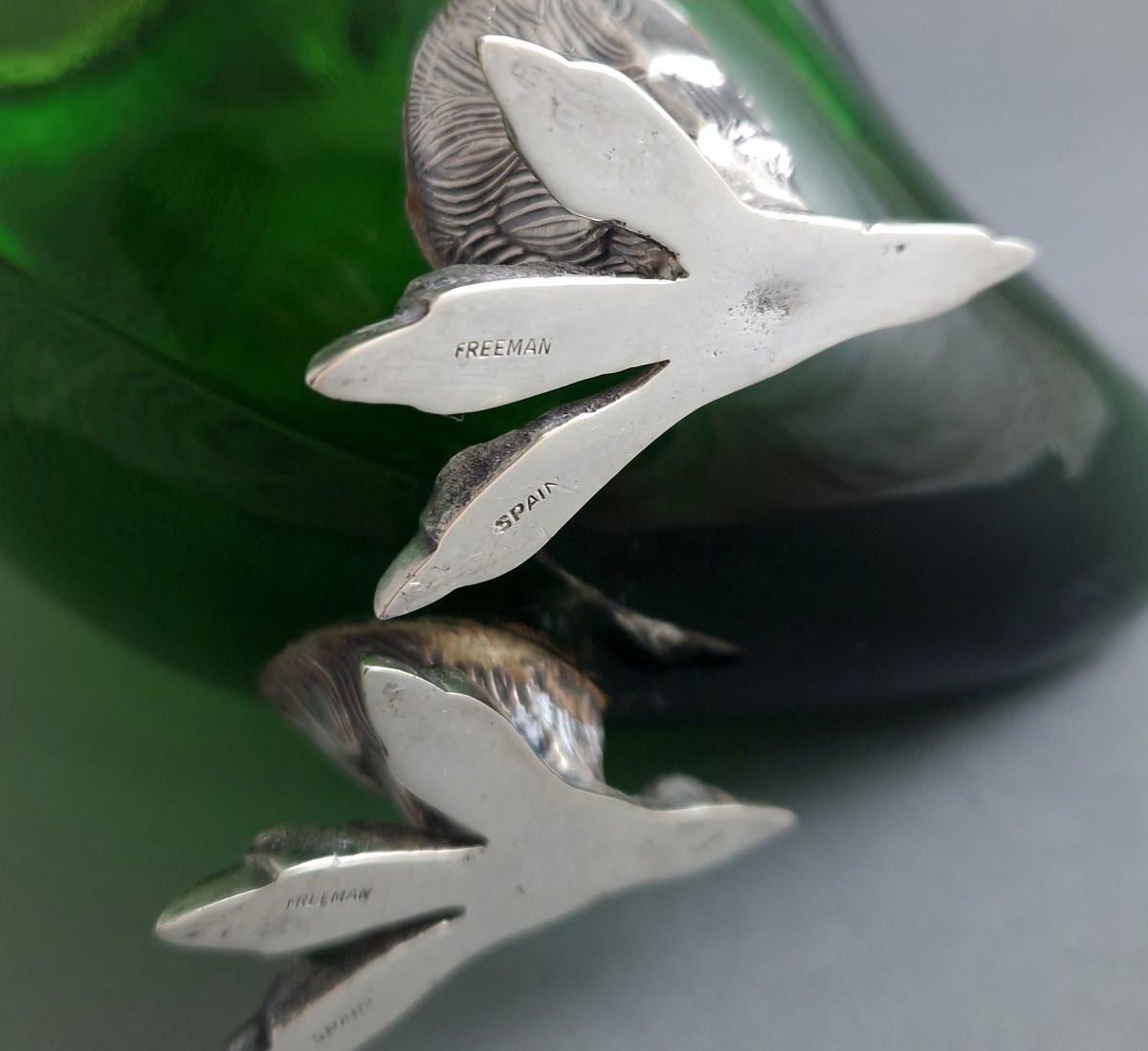 Caraffa Owl Claret in argento 925 e vetro in vendita 2