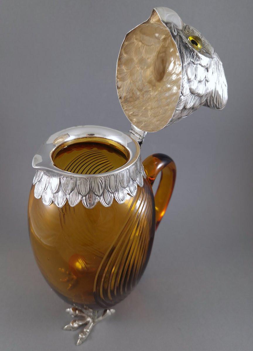 Fin du 20e siècle Carafe à décanter en argent sterling et verre, carafe à clarté, hibou en vente