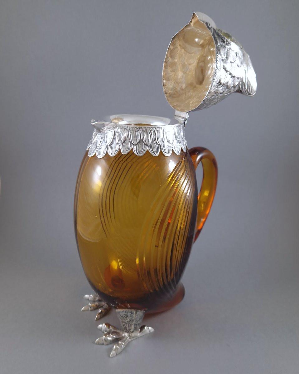 Argent sterling Carafe à décanter en argent sterling et verre, carafe à clarté, hibou en vente