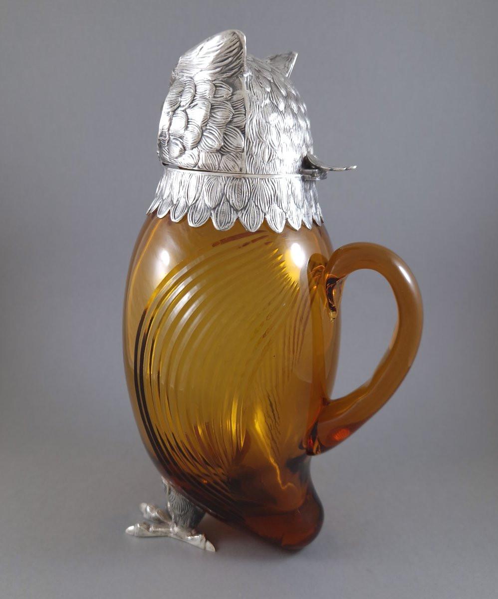 Carafe à décanter en argent sterling et verre, carafe à clarté, hibou en vente 1