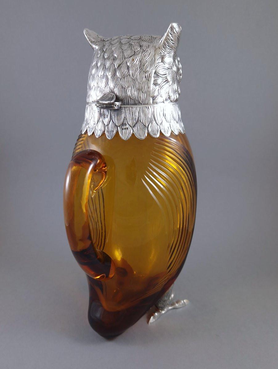 Carafe à décanter en argent sterling et verre, carafe à clarté, hibou en vente 2