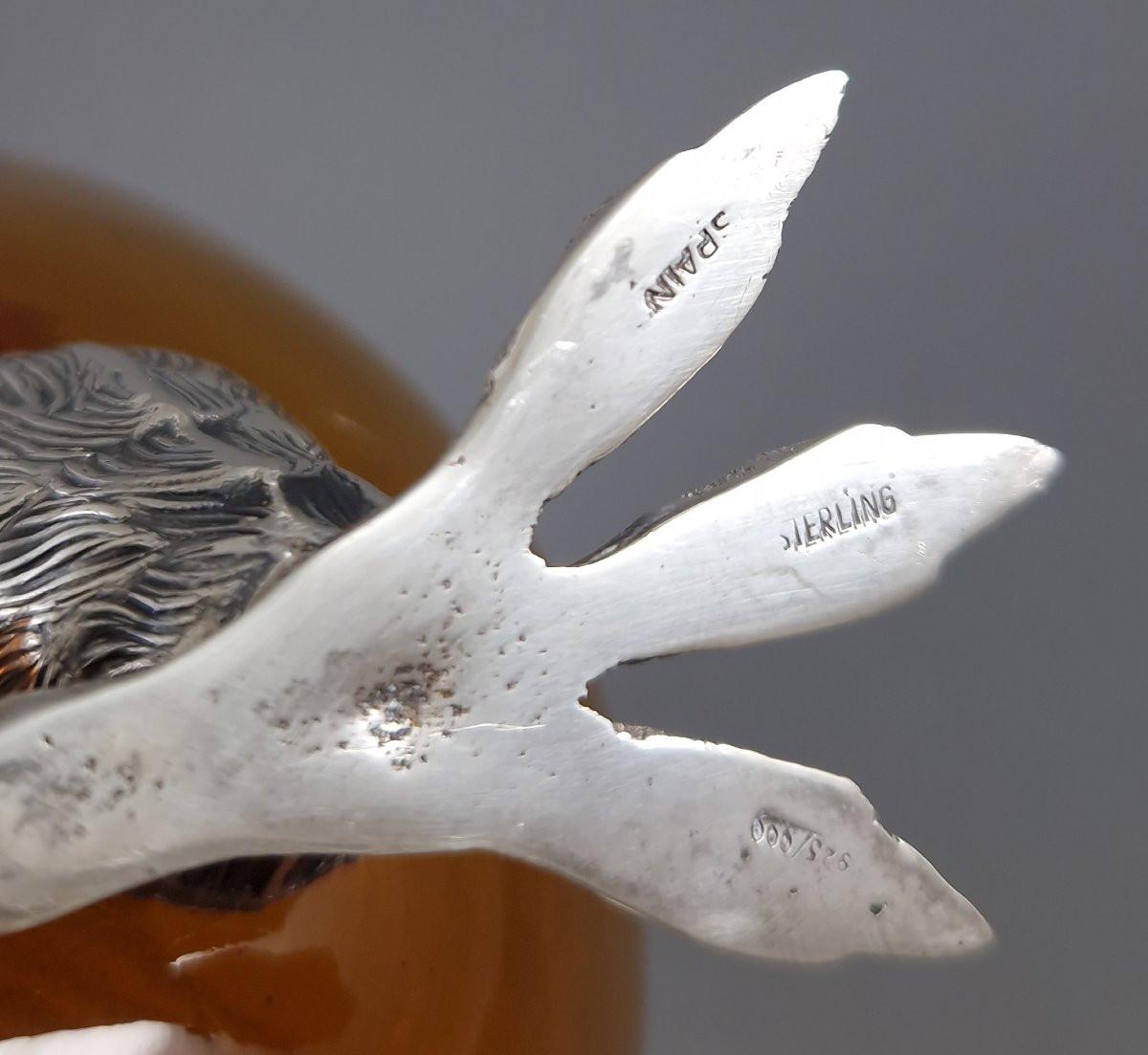 Carafe à décanter en argent sterling et verre, carafe à clarté, hibou en vente 3