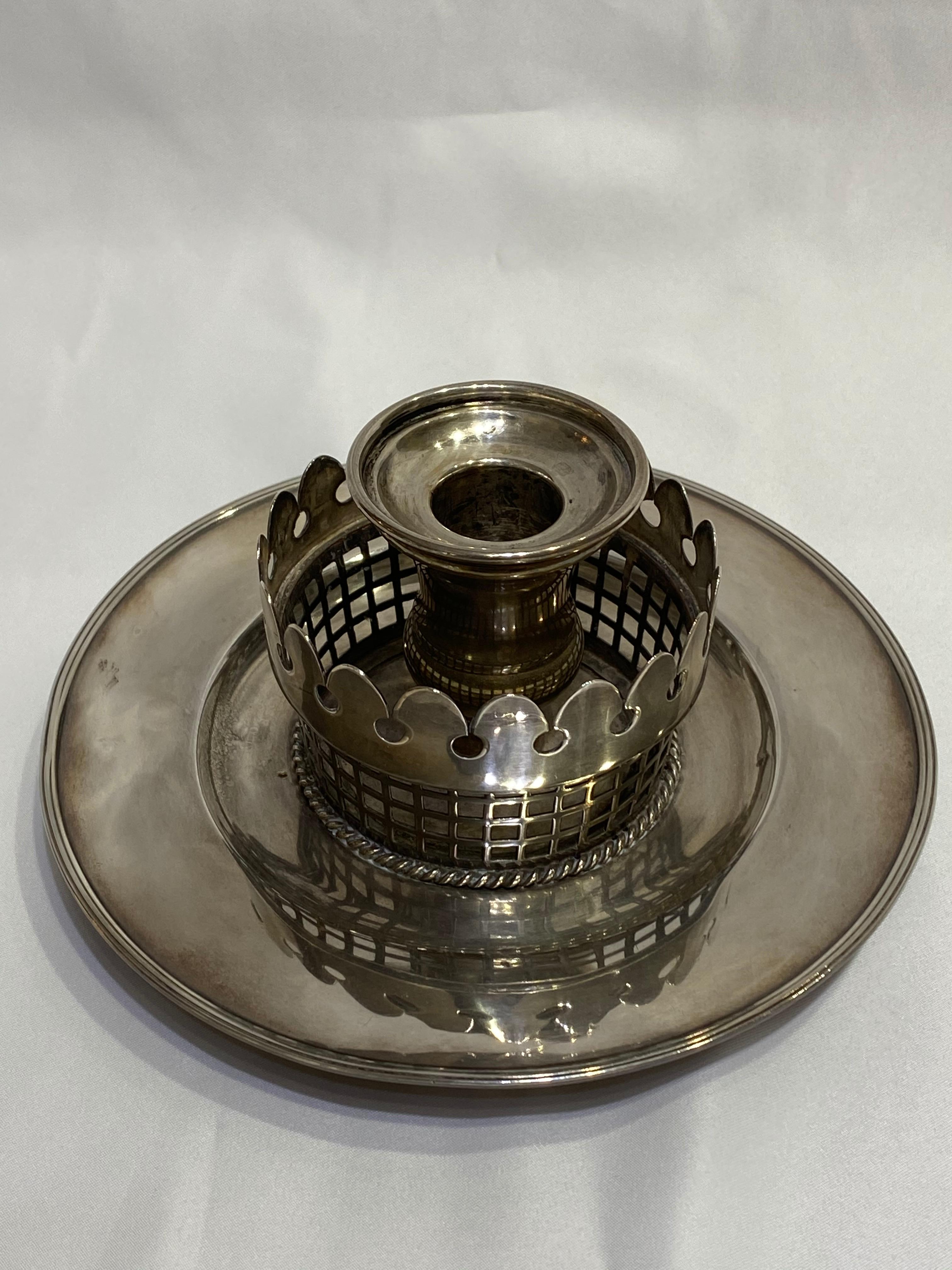Women's or Men's Sterling Silver and Glass Pair of Candle Holders 