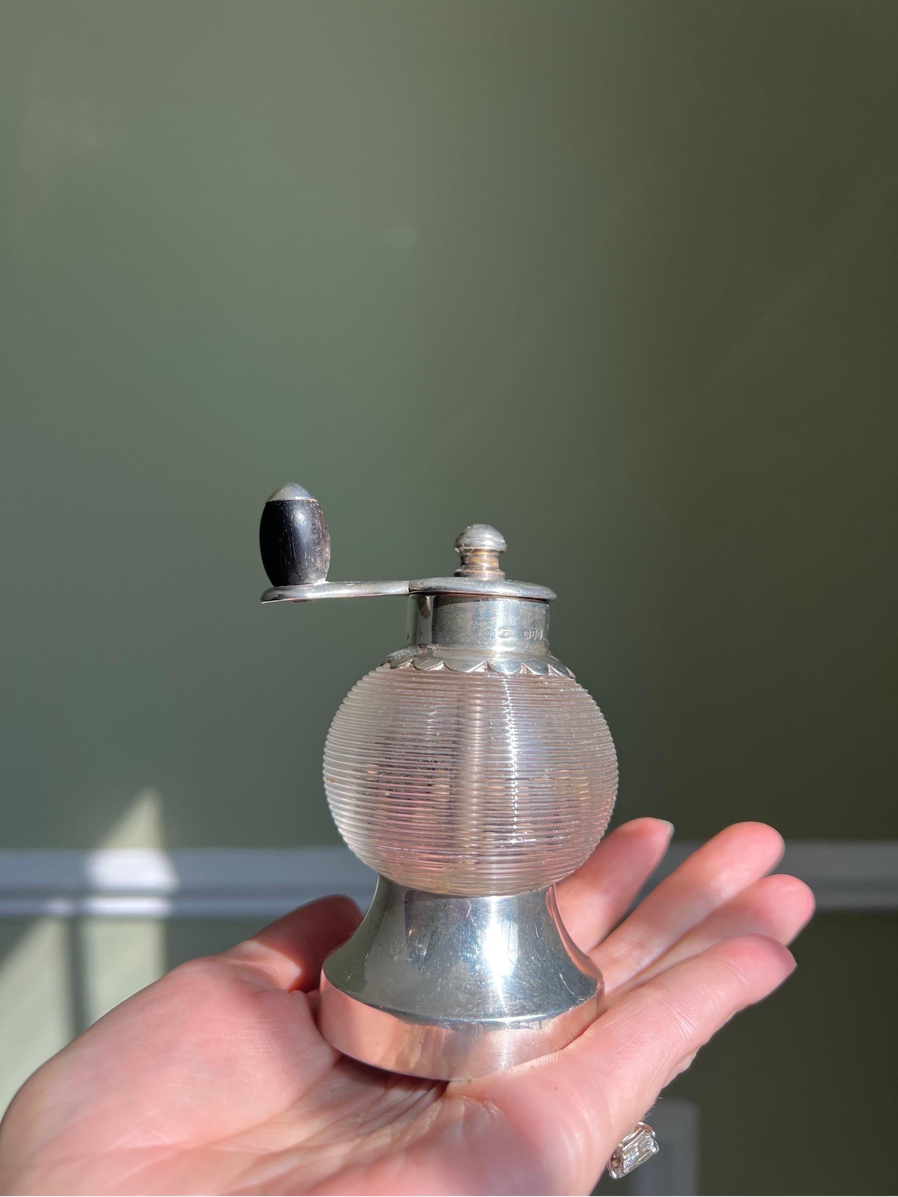 19th Century Sterling Silver and Glass Pepper Grinder