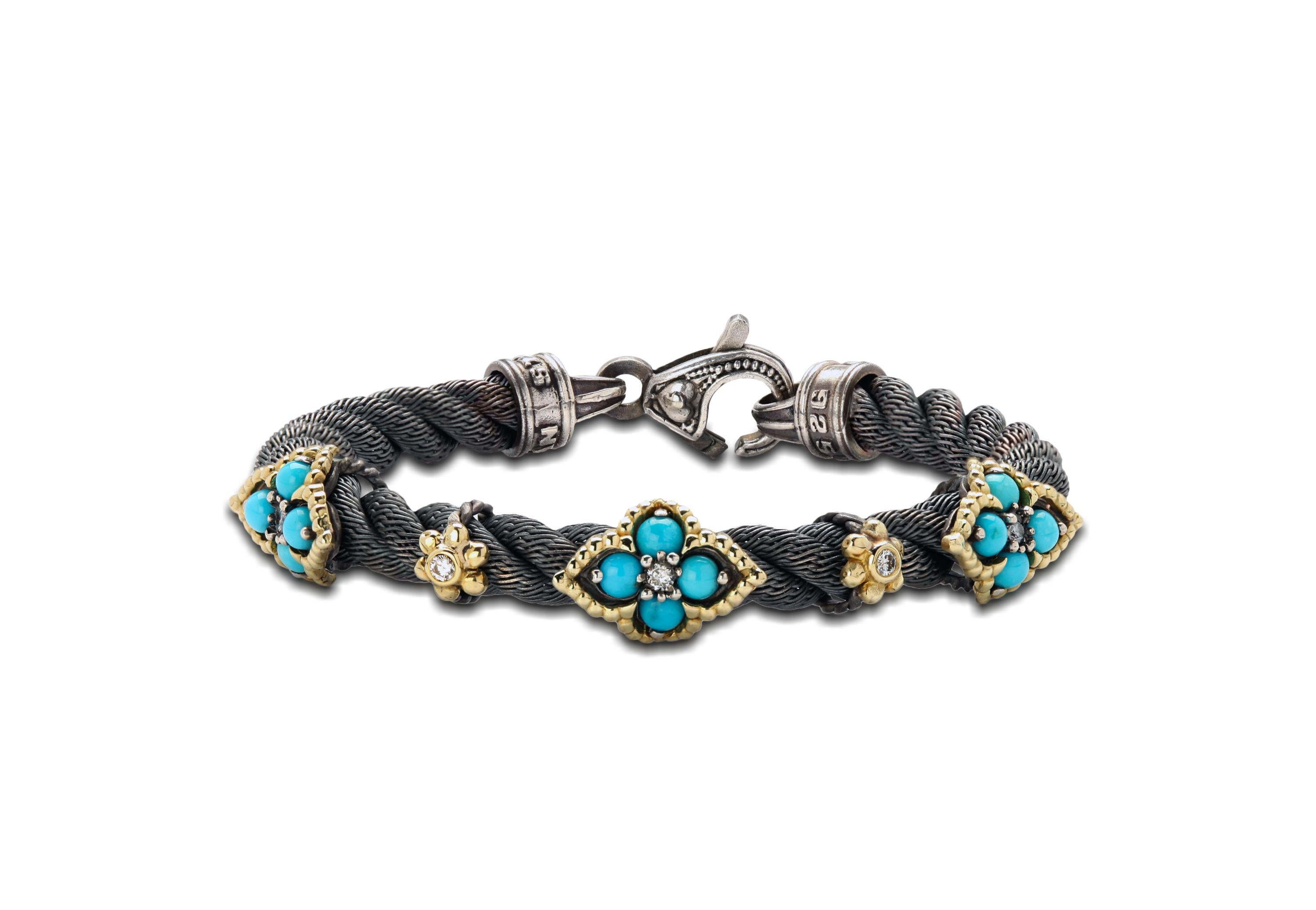 Women's Sterling Silver and Gold Bracelet with Sleeping Beauty Turquoise Stambolian