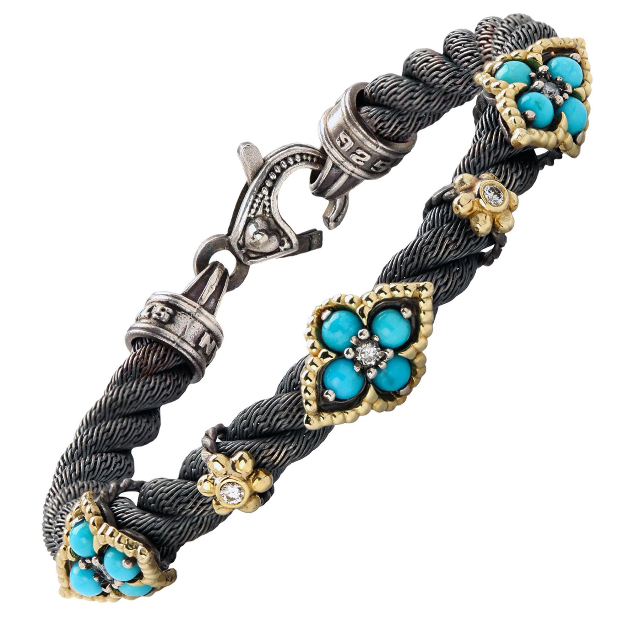 Stambolian Bracelet en argent sterling et or avec turquoise Sleeping Beauty en vente