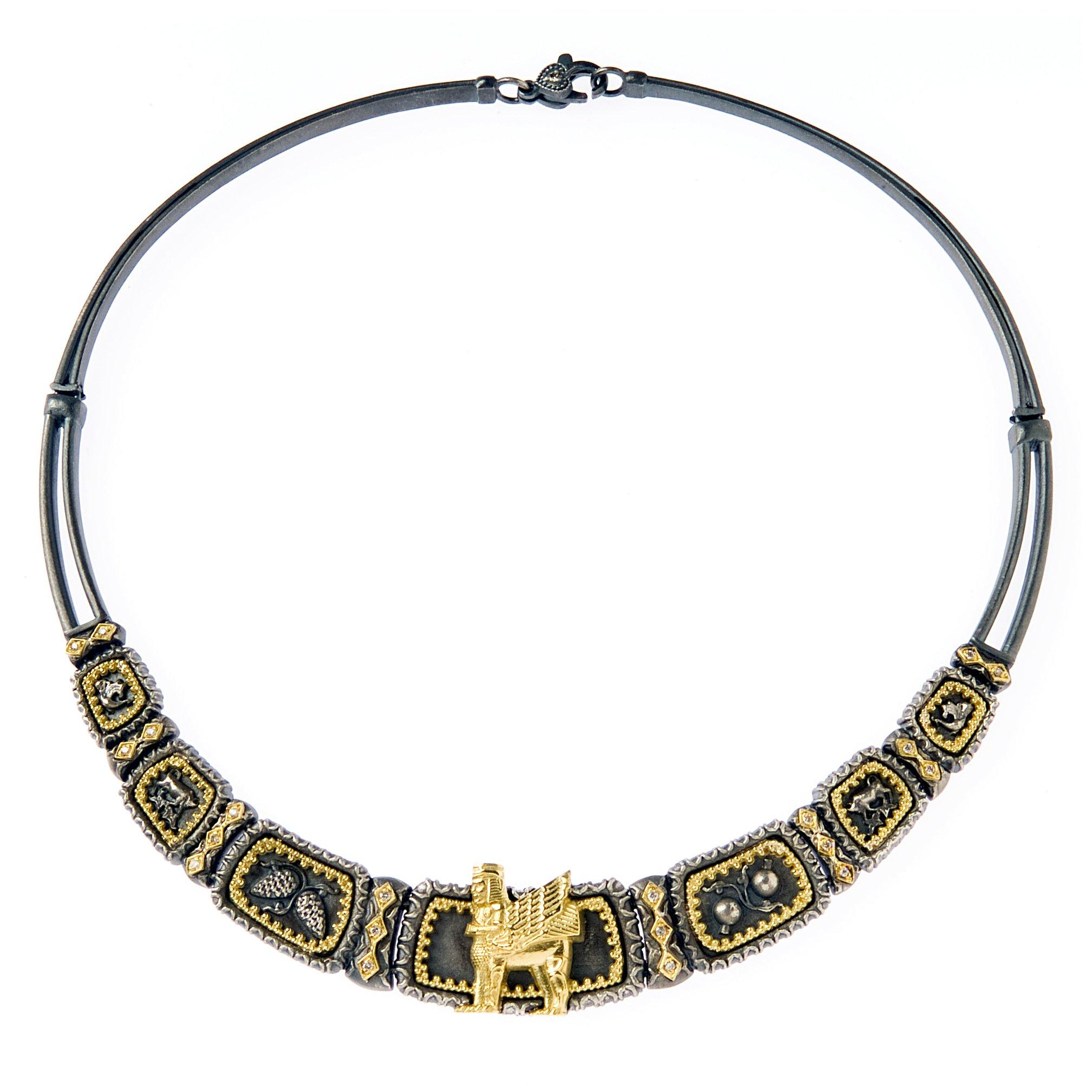 Choker-Halskette aus Sterlingsilber und Gold mit Diamanten Stambolian (Rundschliff)