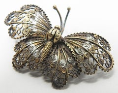 Sterling Silver and Gold Filigree Butterfly Brooch