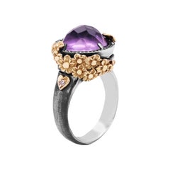 Sterling Silver and Gold Rose Ring with Amethyst Center