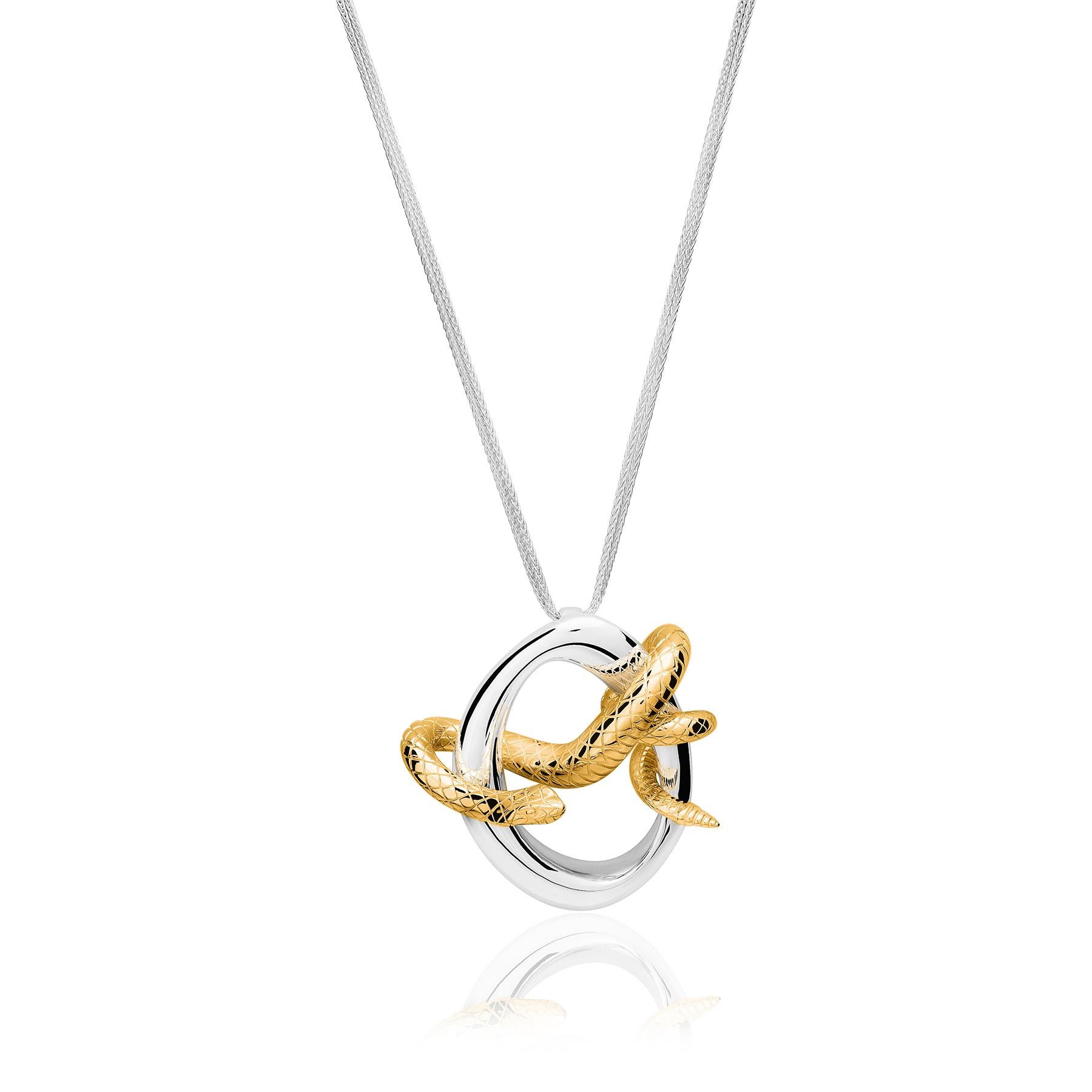 Contemporary Sterling Silver And Gold Vermeil Snake Pendant For Sale