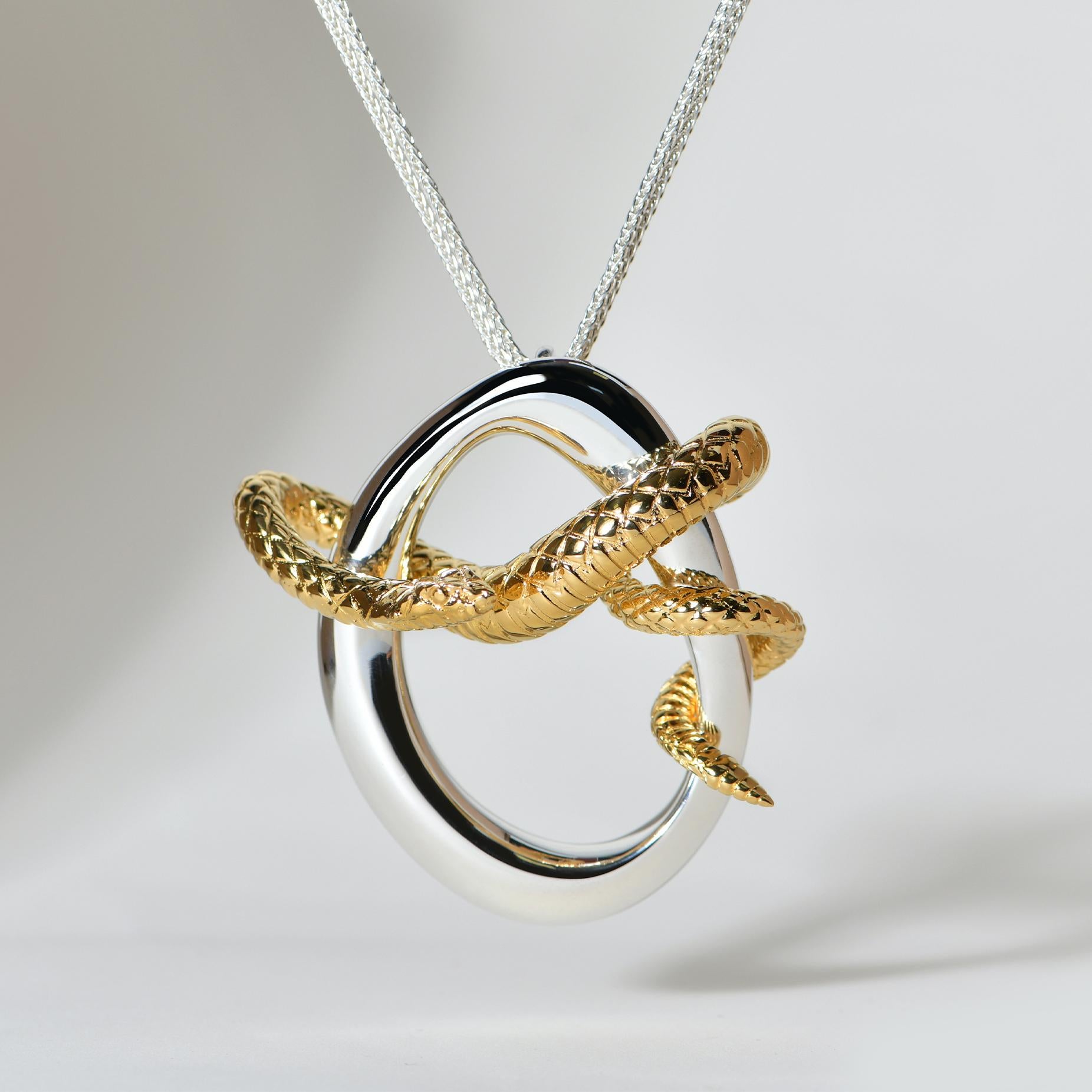 Sterling Silver And Gold Vermeil Snake Pendant In New Condition For Sale In Mexico City, MX
