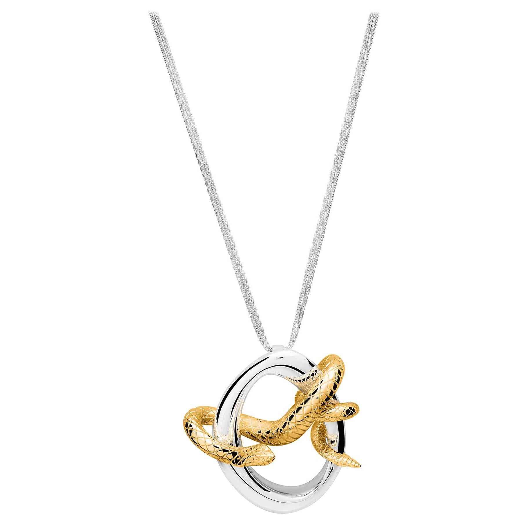 Sterling Silver And Gold Vermeil Snake Pendant For Sale