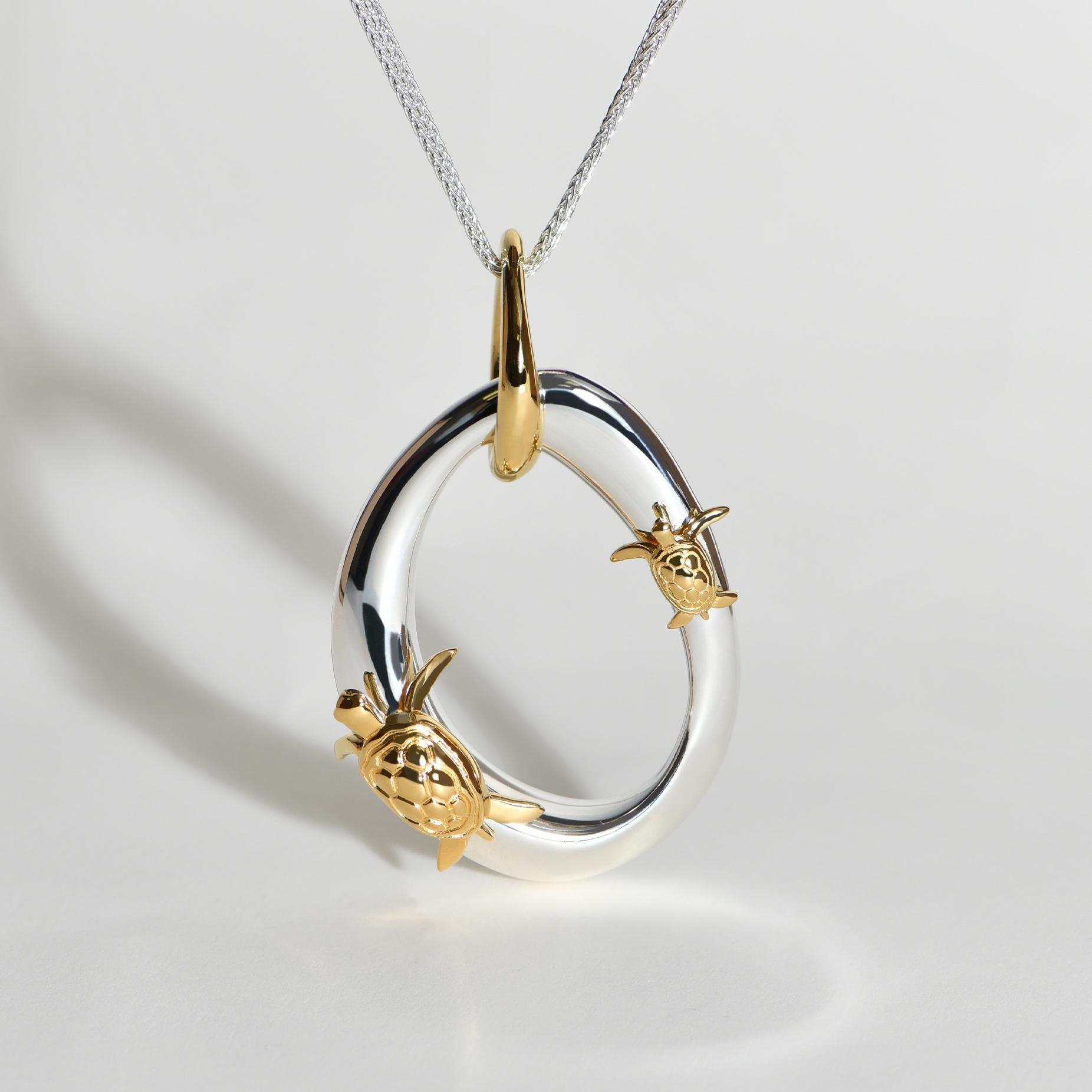Women's Sterling Silver And Gold Vermeil Turtle Pendant For Sale