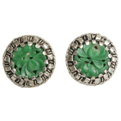 Orecchini a bottone in argento sterling e giada verde