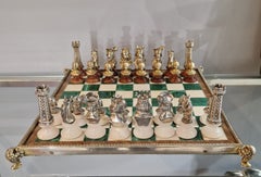 Sterling Silver and Hardstone Chess Set with Board
