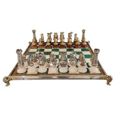 Sterling Silver and Hardstone Chess Set with Board