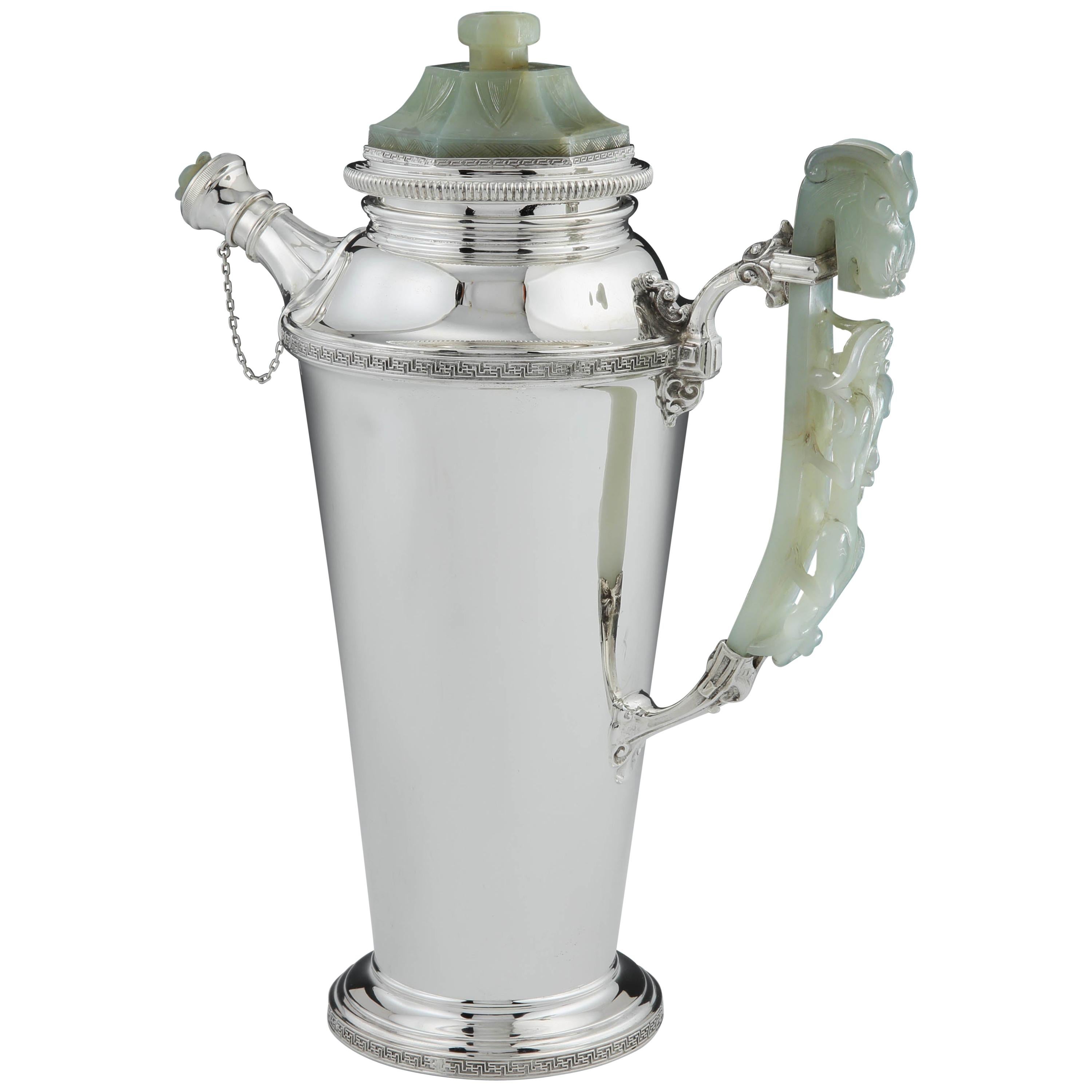 Sterling Silver and Jade Cocktail Shaker by Yamanaka, circa 1925