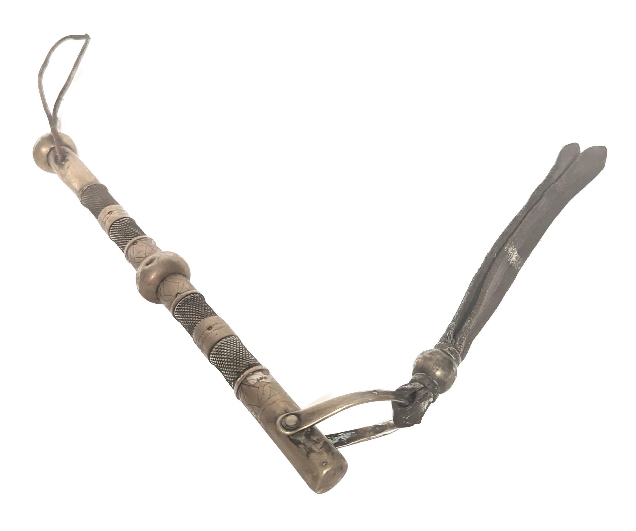 Arts and Crafts Sterling Silver and Leather Riding Crop For Sale