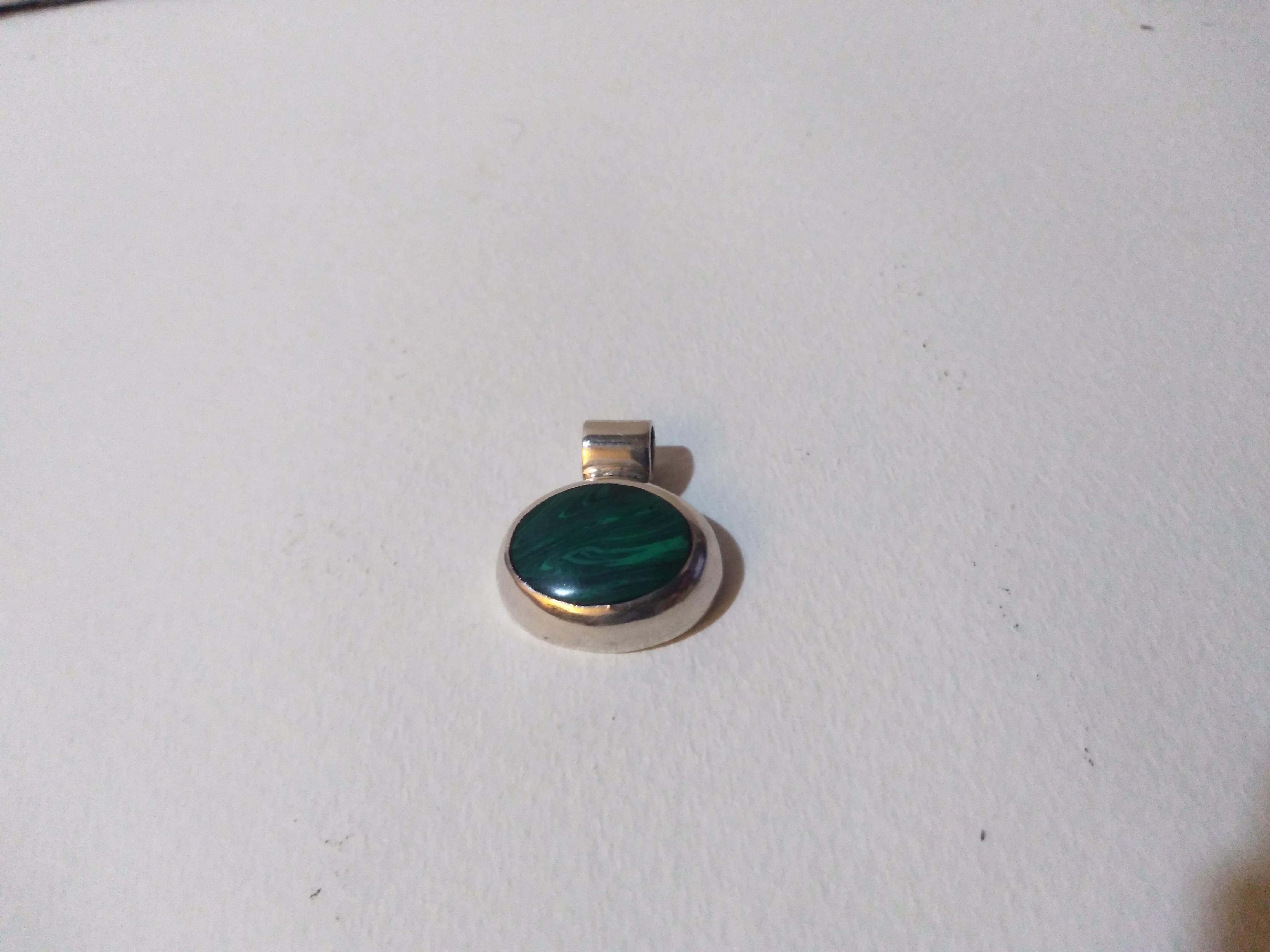 20th Century Sterling Silver and Malachite Pendant
