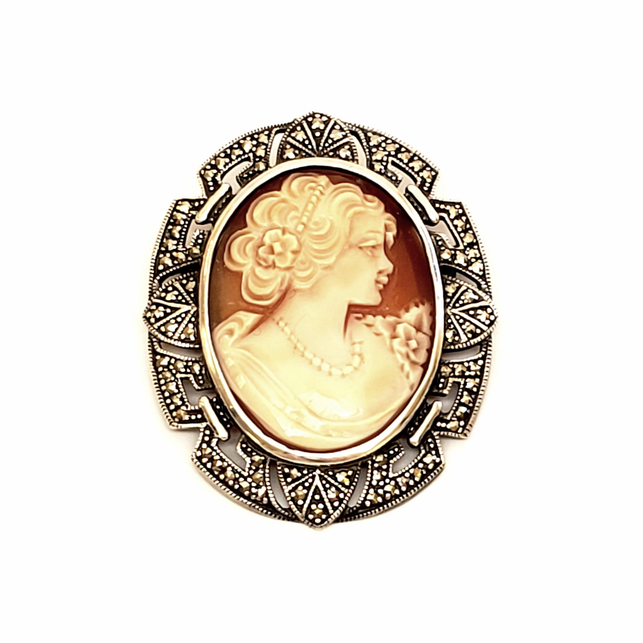Sterling Silver and Marcasite Cameo Pin / Pendant 2