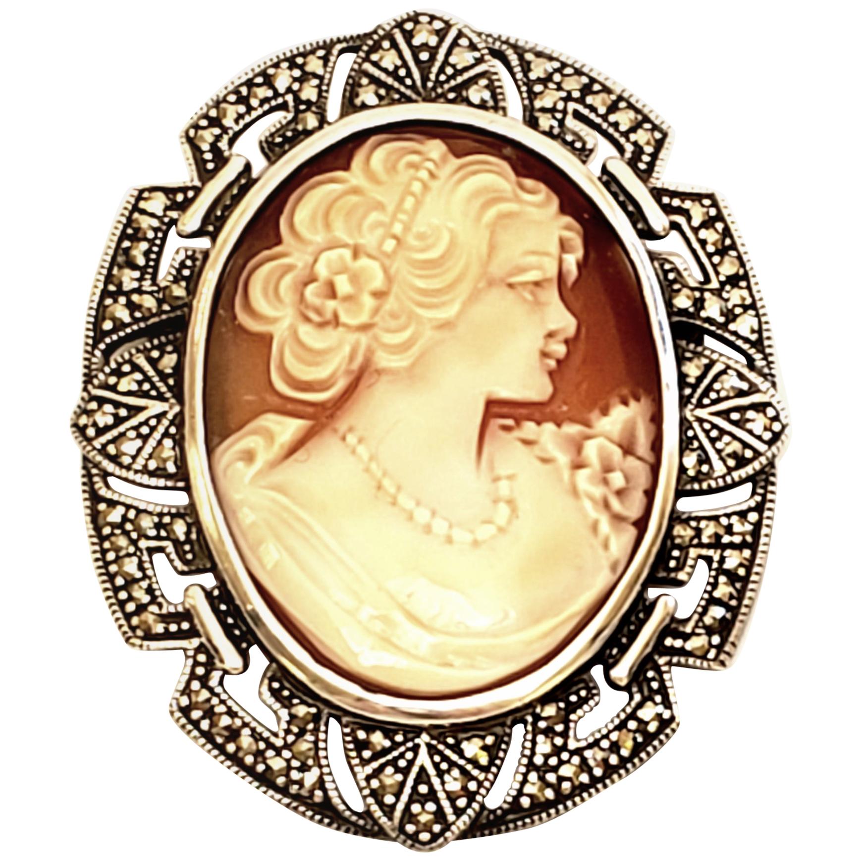 Sterling Silver and Marcasite Cameo Pin / Pendant