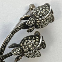 Sterling Silver and Marcasite Double Rosebud Statement Brooch