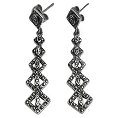 Sterling Silver and Marcasite Drop Earrings circa 1930s