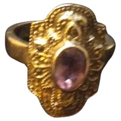 Sterling Silver and Marcasite Ring with Amethyst Setting size 8