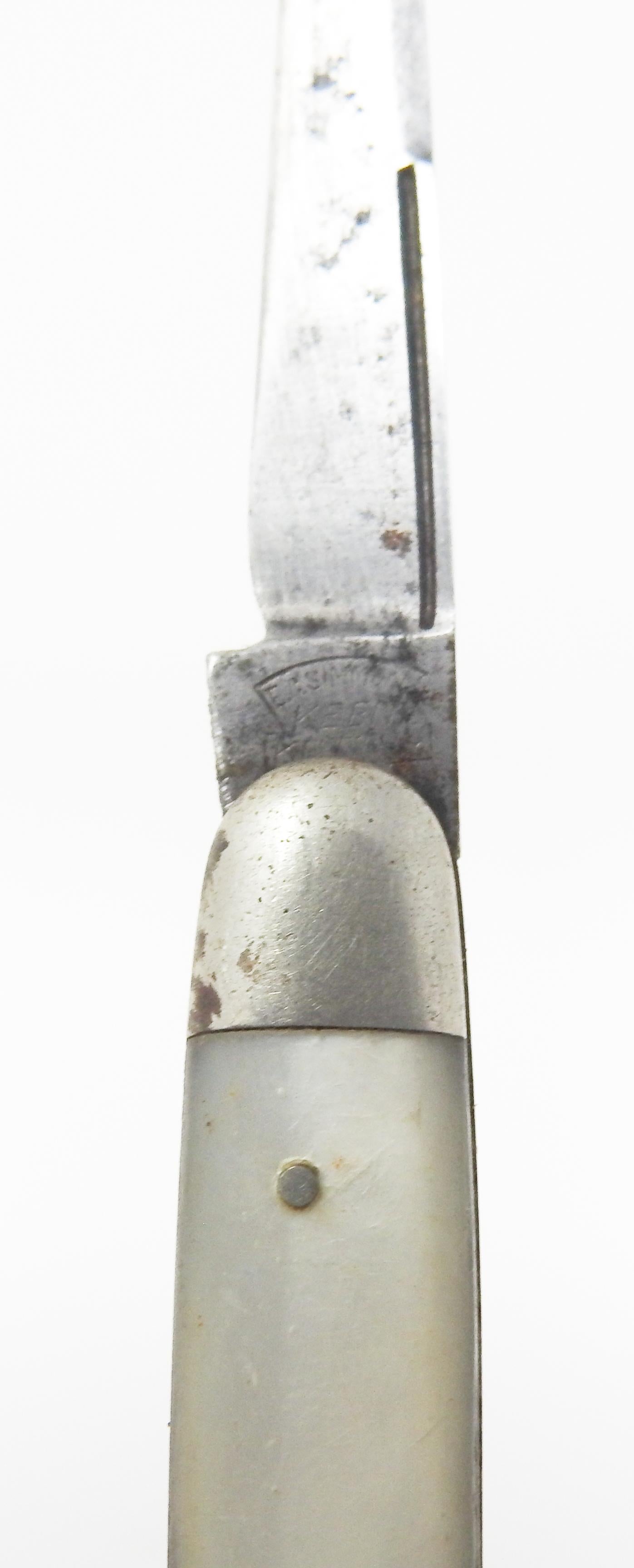 Sterling Silver and Mother of Pearl E.C. Simmons Pocket Knife In Distressed Condition For Sale In Cookeville, TN